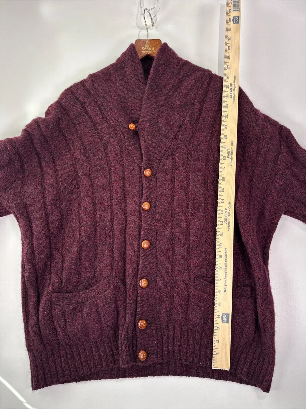 Eddie Bauer Vintage Shawl Collar Cable Knit Wool Cardigan Burgundy XL